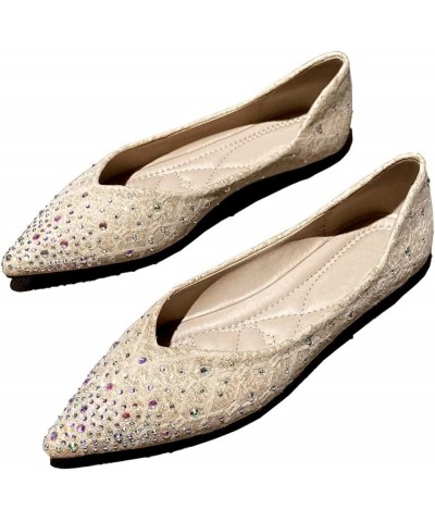 Womens Comfortable Flats Pointed Toe Rhinestone Wedding Dress Flats Breathable Slip on Walking Flat Shoes M Khaki $10.98 Flats