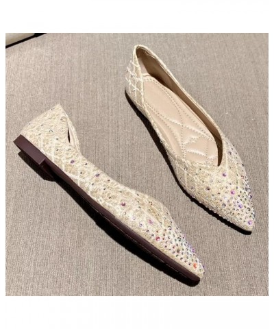 Womens Comfortable Flats Pointed Toe Rhinestone Wedding Dress Flats Breathable Slip on Walking Flat Shoes M Khaki $10.98 Flats