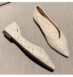 Womens Comfortable Flats Pointed Toe Rhinestone Wedding Dress Flats Breathable Slip on Walking Flat Shoes M Khaki $10.98 Flats