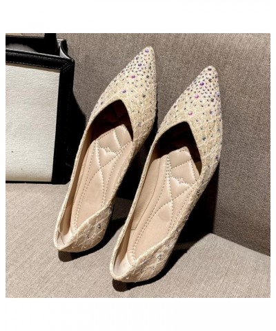 Womens Comfortable Flats Pointed Toe Rhinestone Wedding Dress Flats Breathable Slip on Walking Flat Shoes M Khaki $10.98 Flats