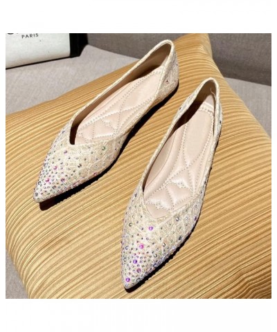 Womens Comfortable Flats Pointed Toe Rhinestone Wedding Dress Flats Breathable Slip on Walking Flat Shoes M Khaki $10.98 Flats