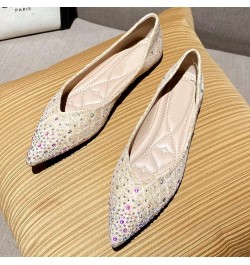 Womens Comfortable Flats Pointed Toe Rhinestone Wedding Dress Flats Breathable Slip on Walking Flat Shoes M Khaki $10.98 Flats