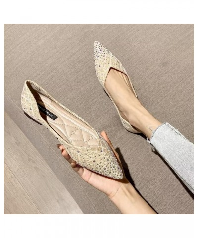 Womens Comfortable Flats Pointed Toe Rhinestone Wedding Dress Flats Breathable Slip on Walking Flat Shoes M Khaki $10.98 Flats