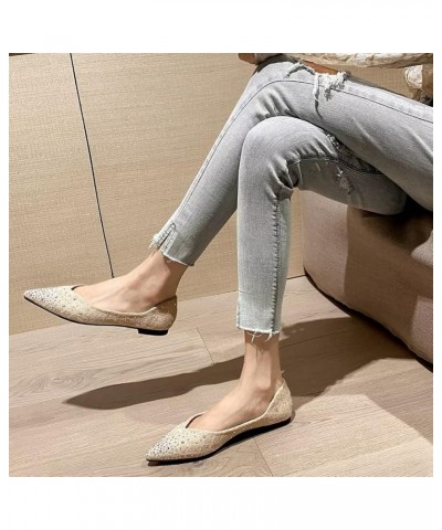 Womens Comfortable Flats Pointed Toe Rhinestone Wedding Dress Flats Breathable Slip on Walking Flat Shoes M Khaki $10.98 Flats