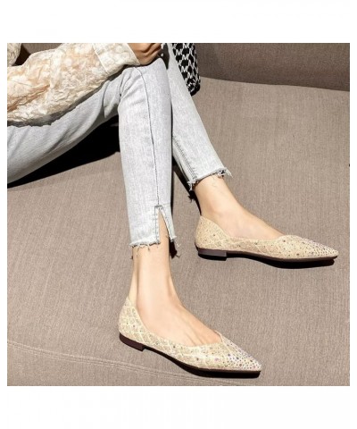 Womens Comfortable Flats Pointed Toe Rhinestone Wedding Dress Flats Breathable Slip on Walking Flat Shoes M Khaki $10.98 Flats