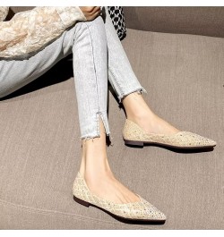 Womens Comfortable Flats Pointed Toe Rhinestone Wedding Dress Flats Breathable Slip on Walking Flat Shoes M Khaki $10.98 Flats