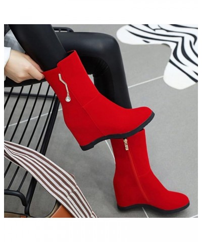 Womens Heel Ankle Boots Booties Ladies Fashion Solid Color Suede Floral Decorative Wedge Heel High Side Zipper Short Boots Wo...