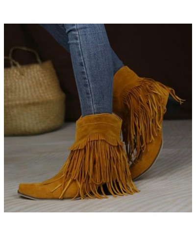 Black Boots for Women Chunky High Heel Boots Womens Snow Boots Low Heeled Booties for Women Yellow $30.99 Boots