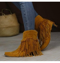 Black Boots for Women Chunky High Heel Boots Womens Snow Boots Low Heeled Booties for Women Yellow $30.99 Boots