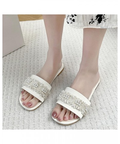 Fashion Women Beach Slip On Pearl Casual Open Toe Non Slip Flat Breathable Slippers Shoes Sandals Warming Slippers for Women ...