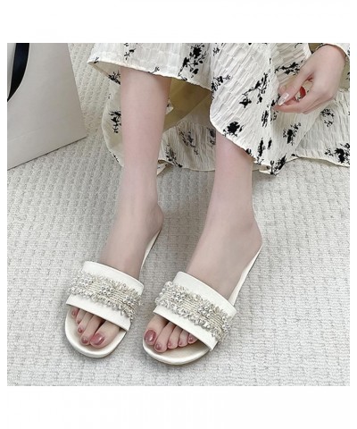 Fashion Women Beach Slip On Pearl Casual Open Toe Non Slip Flat Breathable Slippers Shoes Sandals Warming Slippers for Women ...