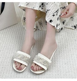 Fashion Women Beach Slip On Pearl Casual Open Toe Non Slip Flat Breathable Slippers Shoes Sandals Warming Slippers for Women ...