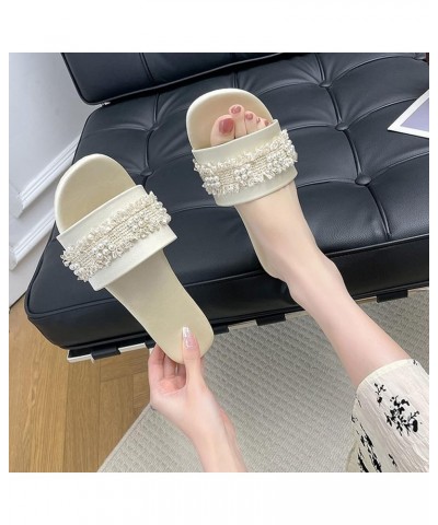 Fashion Women Beach Slip On Pearl Casual Open Toe Non Slip Flat Breathable Slippers Shoes Sandals Warming Slippers for Women ...