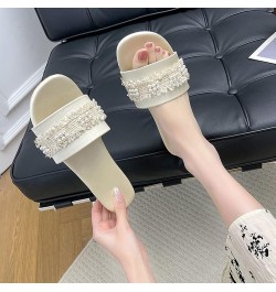 Fashion Women Beach Slip On Pearl Casual Open Toe Non Slip Flat Breathable Slippers Shoes Sandals Warming Slippers for Women ...