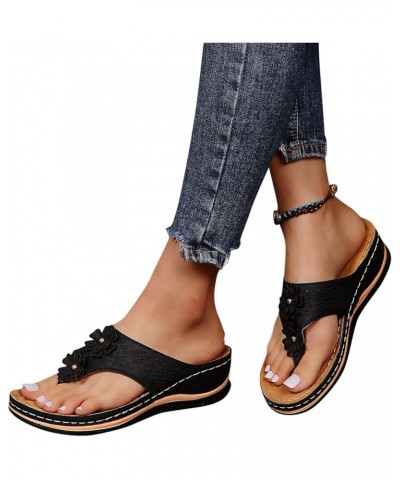 Slide Sandals for Women Low Heel Shoes Yoga Mat Orthotic Sandals Adjustable Flat Casual Summer Dressy Slipper 78-lwvqg-black-...