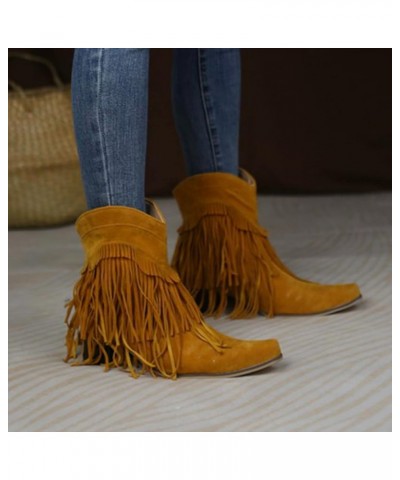 Black Boots for Women Chunky High Heel Boots Womens Snow Boots Low Heeled Booties for Women Yellow $30.99 Boots