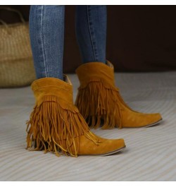 Black Boots for Women Chunky High Heel Boots Womens Snow Boots Low Heeled Booties for Women Yellow $30.99 Boots