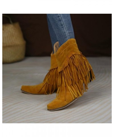 Black Boots for Women Chunky High Heel Boots Womens Snow Boots Low Heeled Booties for Women Yellow $30.99 Boots