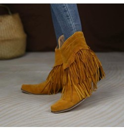 Black Boots for Women Chunky High Heel Boots Womens Snow Boots Low Heeled Booties for Women Yellow $30.99 Boots