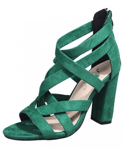 Beach Sandals for Women,Women's Plait Criss Cross Hollow Out Open Toe Chunky High Heeled Dress Sandals Green $16.99 Sandals