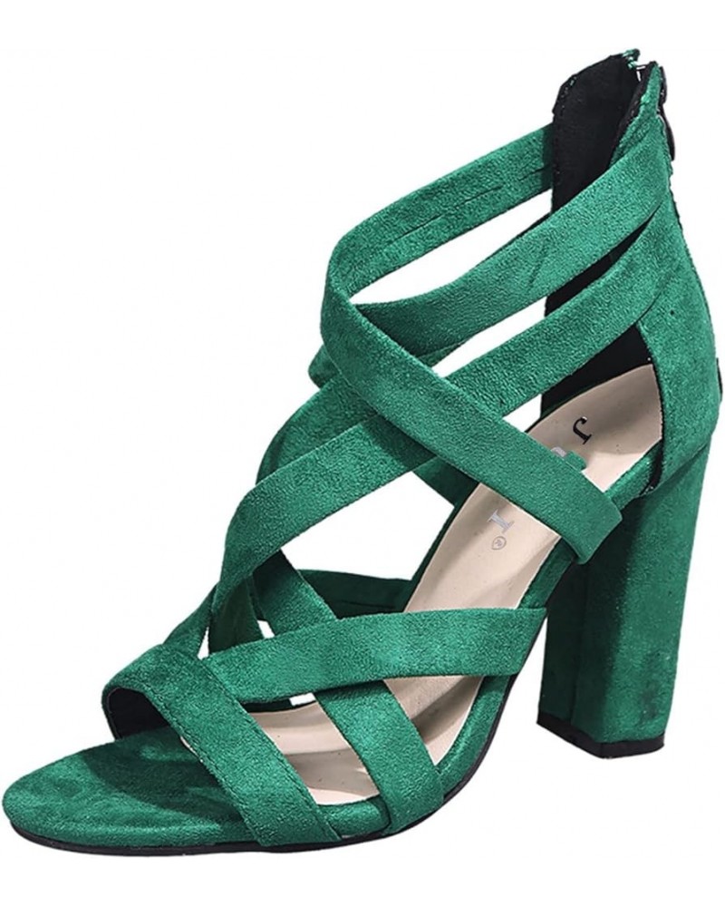 Beach Sandals for Women,Women's Plait Criss Cross Hollow Out Open Toe Chunky High Heeled Dress Sandals Green $16.99 Sandals