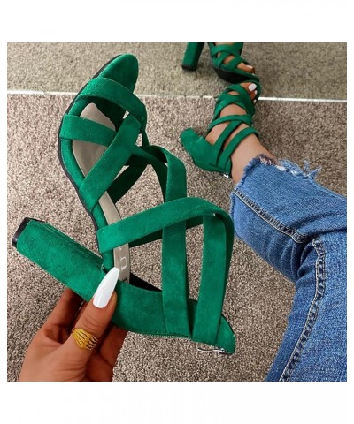 Beach Sandals for Women,Women's Plait Criss Cross Hollow Out Open Toe Chunky High Heeled Dress Sandals Green $16.99 Sandals