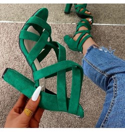 Beach Sandals for Women,Women's Plait Criss Cross Hollow Out Open Toe Chunky High Heeled Dress Sandals Green $16.99 Sandals