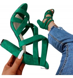 Beach Sandals for Women,Women's Plait Criss Cross Hollow Out Open Toe Chunky High Heeled Dress Sandals Green $16.99 Sandals