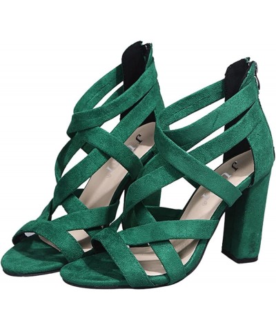 Beach Sandals for Women,Women's Plait Criss Cross Hollow Out Open Toe Chunky High Heeled Dress Sandals Green $16.99 Sandals