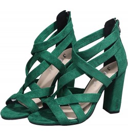 Beach Sandals for Women,Women's Plait Criss Cross Hollow Out Open Toe Chunky High Heeled Dress Sandals Green $16.99 Sandals