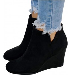 Cowboy Boots for Women Fashion Round Toe Wedges Western Ankle Boots Side Zipper Design Pull On Boots Summer Fall Black $23.59...