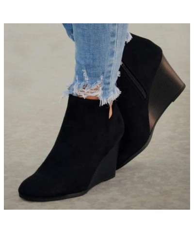 Cowboy Boots for Women Fashion Round Toe Wedges Western Ankle Boots Side Zipper Design Pull On Boots Summer Fall Black $23.59...