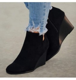 Cowboy Boots for Women Fashion Round Toe Wedges Western Ankle Boots Side Zipper Design Pull On Boots Summer Fall Black $23.59...