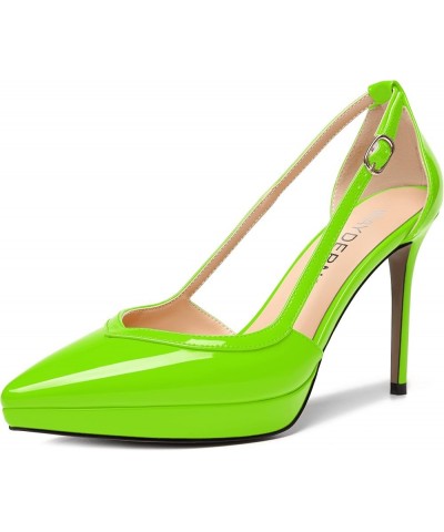 Womens Slip On Adjustable Strap Pointed Toe Patent Party Platform Fashion Stiletto High Heel Pumps Shoes 4 Inch Lime Green $4...