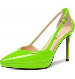 Womens Slip On Adjustable Strap Pointed Toe Patent Party Platform Fashion Stiletto High Heel Pumps Shoes 4 Inch Lime Green $4...