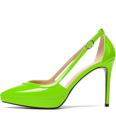 Womens Slip On Adjustable Strap Pointed Toe Patent Party Platform Fashion Stiletto High Heel Pumps Shoes 4 Inch Lime Green $4...