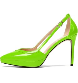 Womens Slip On Adjustable Strap Pointed Toe Patent Party Platform Fashion Stiletto High Heel Pumps Shoes 4 Inch Lime Green $4...