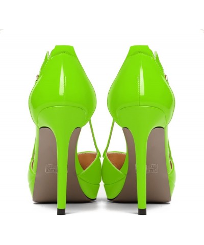 Womens Slip On Adjustable Strap Pointed Toe Patent Party Platform Fashion Stiletto High Heel Pumps Shoes 4 Inch Lime Green $4...