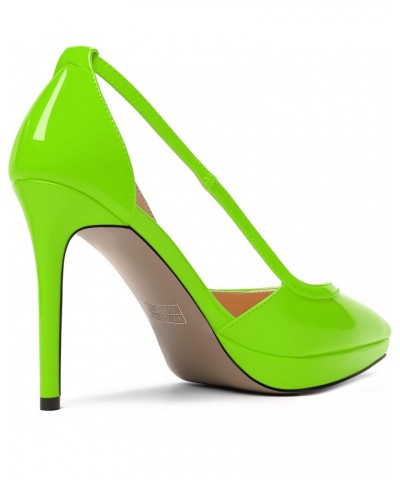 Womens Slip On Adjustable Strap Pointed Toe Patent Party Platform Fashion Stiletto High Heel Pumps Shoes 4 Inch Lime Green $4...