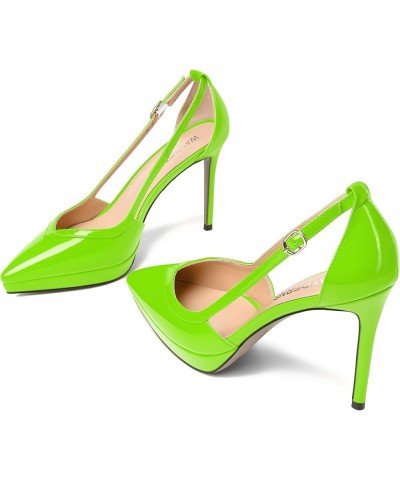 Womens Slip On Adjustable Strap Pointed Toe Patent Party Platform Fashion Stiletto High Heel Pumps Shoes 4 Inch Lime Green $4...