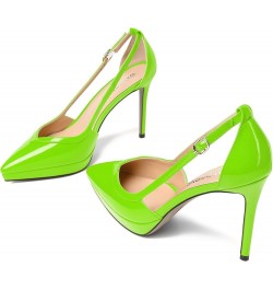 Womens Slip On Adjustable Strap Pointed Toe Patent Party Platform Fashion Stiletto High Heel Pumps Shoes 4 Inch Lime Green $4...