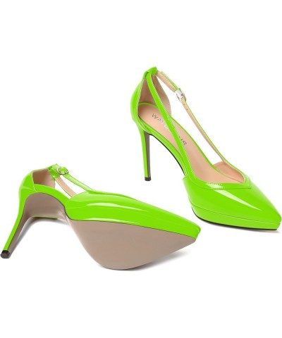 Womens Slip On Adjustable Strap Pointed Toe Patent Party Platform Fashion Stiletto High Heel Pumps Shoes 4 Inch Lime Green $4...