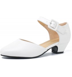 Women's Closed Toe Low Block Heels Ankle Buckle Strap D'Orsay Pumps Comfortable Chunky Heel Dress Work Church Shoes White Mat...