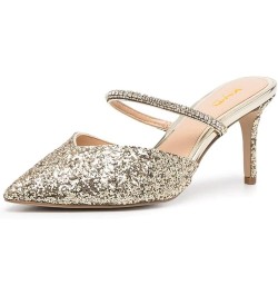 Summer Women Glitter Sequin Pointed Toe Rhinestone Strap Backless Sandals Slip on Mid Heels Pumps Wedding Bridal Dress Party ...