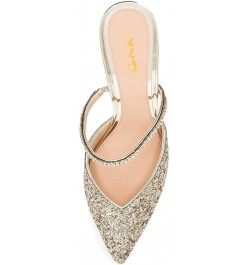 Summer Women Glitter Sequin Pointed Toe Rhinestone Strap Backless Sandals Slip on Mid Heels Pumps Wedding Bridal Dress Party ...