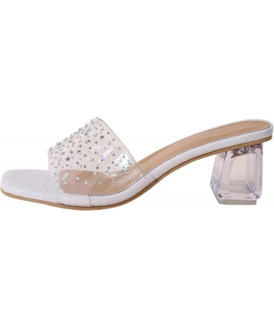 Clear Heels for Women Low Block Chunky Heels Slip On Square Open Toe Heeled Sandals Dress Prom Wedding Heels Pumps 6-white $1...