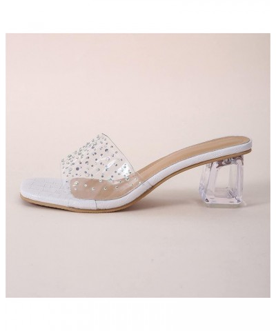 Clear Heels for Women Low Block Chunky Heels Slip On Square Open Toe Heeled Sandals Dress Prom Wedding Heels Pumps 6-white $1...