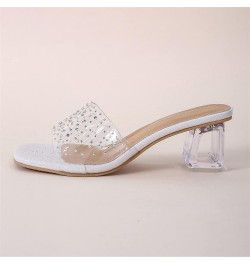 Clear Heels for Women Low Block Chunky Heels Slip On Square Open Toe Heeled Sandals Dress Prom Wedding Heels Pumps 6-white $1...