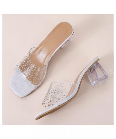 Clear Heels for Women Low Block Chunky Heels Slip On Square Open Toe Heeled Sandals Dress Prom Wedding Heels Pumps 6-white $1...