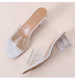 Clear Heels for Women Low Block Chunky Heels Slip On Square Open Toe Heeled Sandals Dress Prom Wedding Heels Pumps 6-white $1...